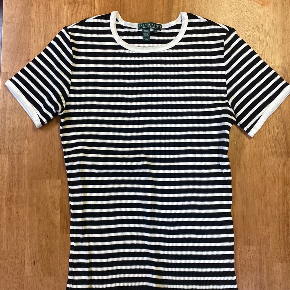 Lauren by Ralph Lauren active black and white striped top